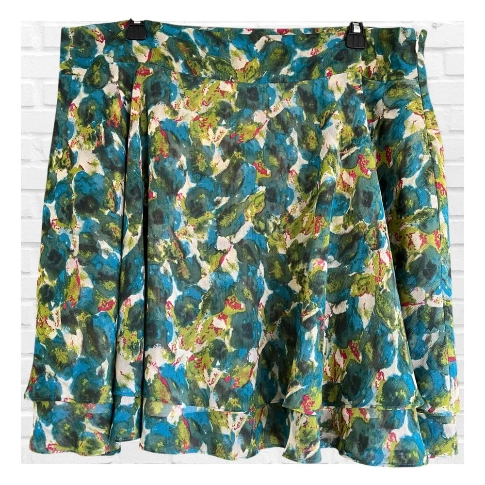 Trulli Size 14 Floral Tiered A-Line Skirt Multicolor Feminine Girl Era Bohemian
